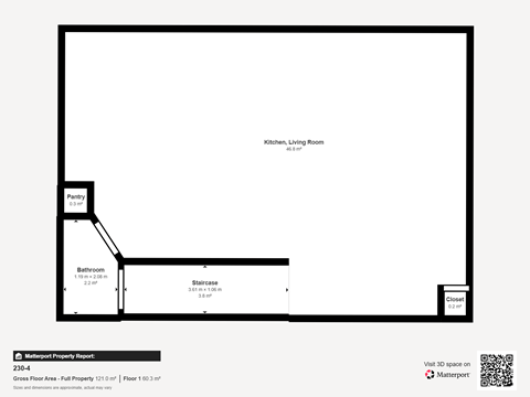 Floor plan for 2 beds, 1.5 baths, 1262 sqft